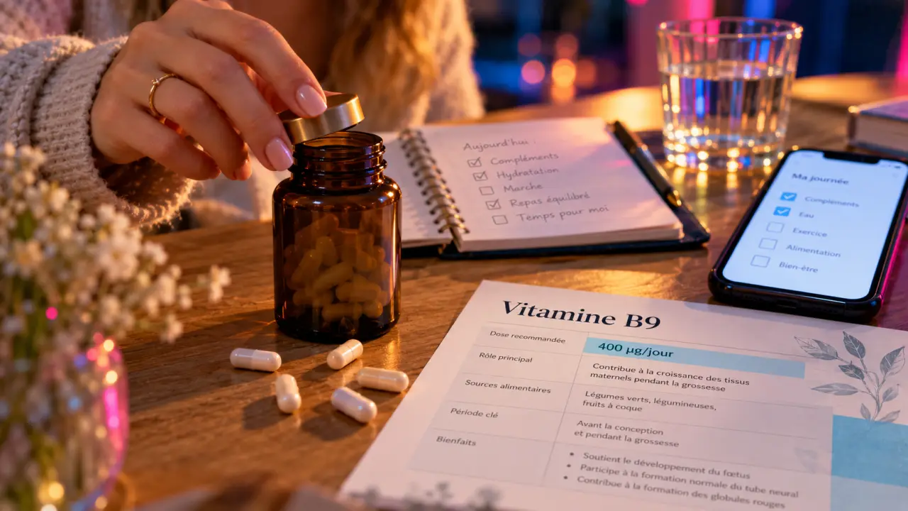 Complément alimentaire pour tomber enceinte : vitamine B9 400 µg/jour