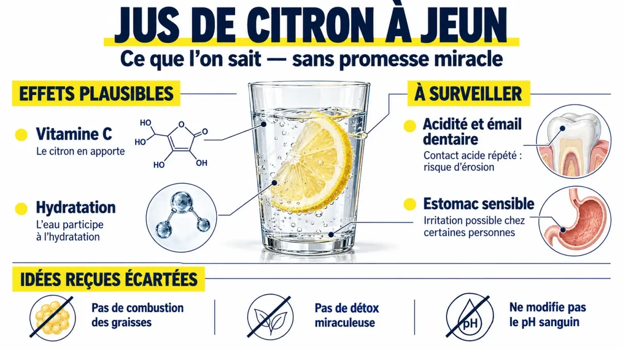 Jus de citron matin à jeun : vitamine C, hydratation et précautions pour les dents et l’estomac